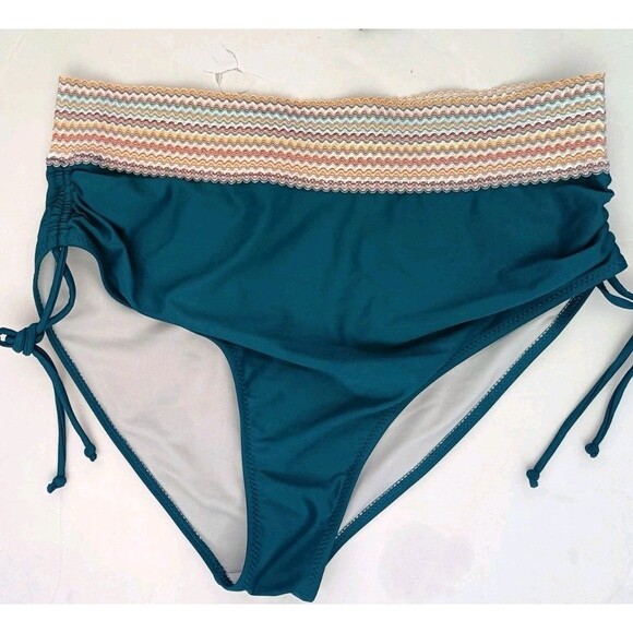 Blooming Jelly High Waisted Bikini Set  Size XL Teal Blue Tummy Control New - Picture 7 of 9